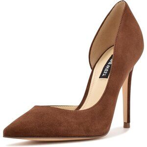 Nine West Women Brown Suede Polyurethane Closed Pointed Toe Stiletto Heels Pumps